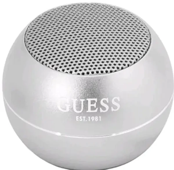 GUESS Mini Bluetooth Speaker 3W 4H stříbrná / Bluetooth 5.0 / 3.7V / 300 mAh / hliník (3666339051389)