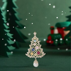Vánoční brož Swarovski Elements Christmas Tree - vánoční stomeček, Zlatá