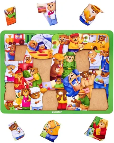 WOODLIKA Dřevěné puzzle Medvědi ve světě povolání