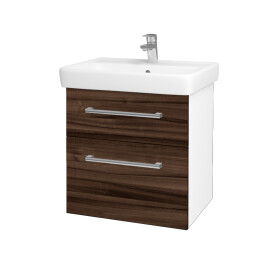 Dřevojas - Koupelnová skříňka Q MAX SZZ2 60 - N01 Bílá lesk / Úchytka T03 / D06 Ořech 60230C