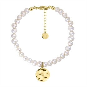 Perlový náramek Bibiana Gold - řiční perla, chirurgická ocel, Zlatá 16,5 cm + 3 cm (prodloužení)