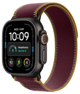 Apple Watch Ultra 4 GPS+Cellular 49mm Černé titanové tělo - Burgundsky červený trailový tah M/L / 145-220 mm (MJC44QC/A)