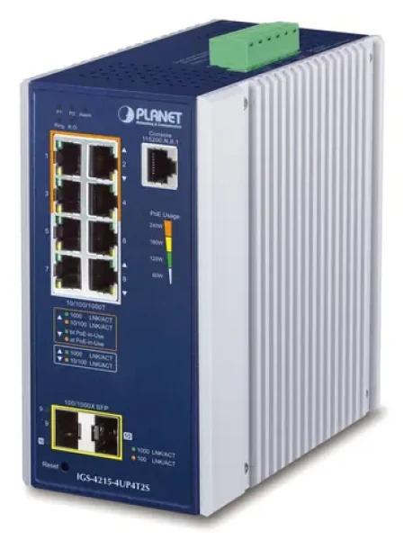 Planet IGS-4215-4UP4T2S / Switch / L2/L4 Managed / 8x GbE RJ45 / 4x PoE++ / 2x SFP / IP30 (IGS-4215-4UP4T2S)