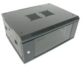 XtendLan Nástěnný rozvaděč 4U černá / Nástěnný rozvaděč / 19" / 600×450 mm / nosnost 60 kg / skleněné dveře (WS-4U-64B-BLACK-P)