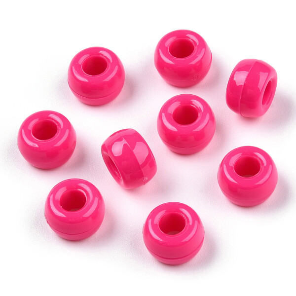 Akrylové korálky - pony beads - tmavě růžové - 6 x 9 mm - 10 ks