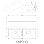 CERANO - Koupelnová skříňka Velora - černá matná, úchytka černá + deska z lit. mramoru Elanys - 12 mm - bílá matná - 160x54,2x46,5 CER-679427