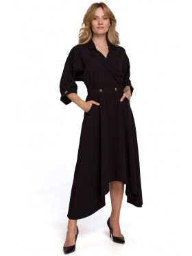 Model 18002886 Šaty v midi délce s ozdobnými knoflíky černé EU XXL - Makover