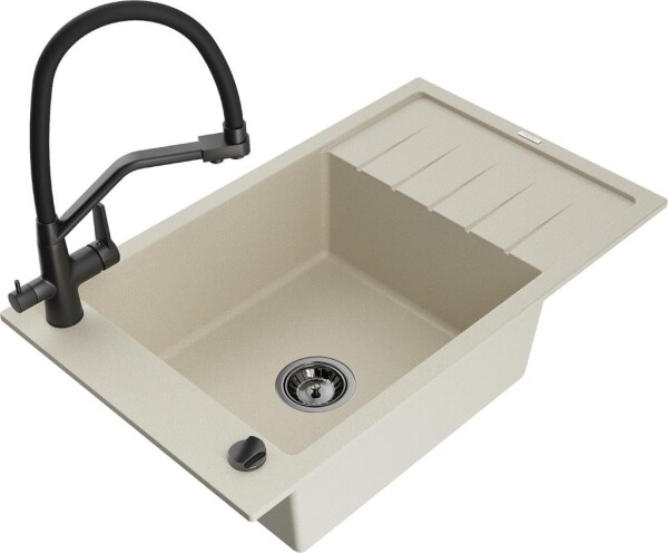 MEXEN - Elias granitový dřez s odkapávačem včetně baterie Duo, béžová 6511-69-671701-70-B