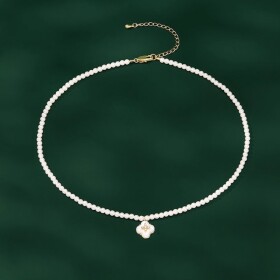 Choker perlový náhrdelník Léonie - perleťový květ, Zlatá Bílá 37 cm + 6 cm (prodloužení)