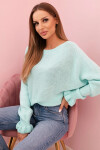 Svetr dámský z mohéru s nařasenými rukávy a výstřihem na zádech mátový UNI