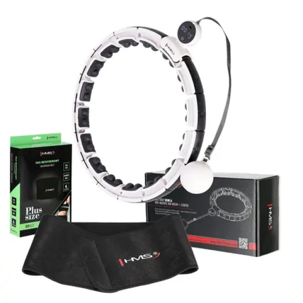 HMS HHM16 Sada masážní hula hoop bílá se závažím, magnety a počítadlem a zeštíhlujícího pásu BR163 PLUS SIZE (5907695558104)
