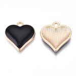 Kovový přívěsek - srdce - černá - 17 x 14 x 3 mm - 1 ks