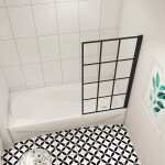 H K - Vanová zástěna V1 BLACK GRID 80 × 140 – otočná, černý rám, L/P varianta V1BG-80
