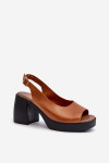 Zazoo 40376 Kožené Sandály Na Masivním Podpatku Hnědé 36
