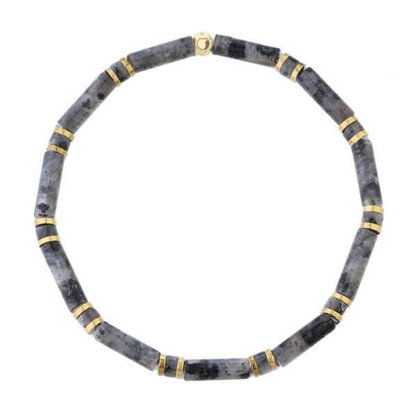 Luxusní pánský náramek Antonio Gold - larvikit, zlatý hematit, Šedá 20 cm