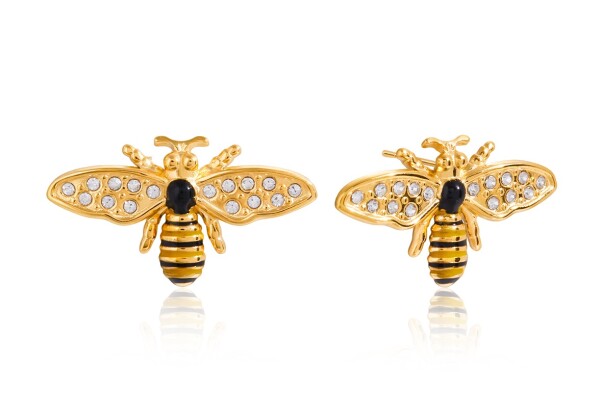 ELENYS Bee Sparkly – pozlacené náušnice 18K žluté zlato