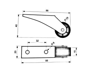 NábytekProNás Kolečko (komplet) 88 x 40 x 20 mm - plast VELIKOST BALENÍ: 1 ks