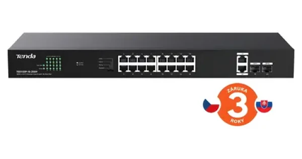 Tenda TEG1120P-16-250W / Switch / 18 portů / Gigabit / 2x SFP / PoE+ 802.3at / 230 W / Rack (75011996)