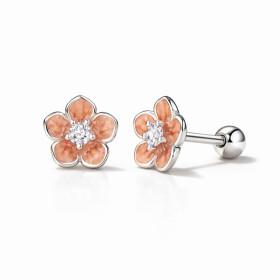 Náušnice Sakura s meruňkově růžovými lístky - stříbro 925/1000, Stříbrná