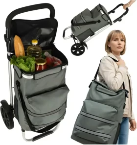 KIK Nákupní taška na kolečkách 100 cm šedá / Objem 40 l / Nosnost 30 kg / Hliníkový rám (KX3141)