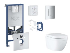 GROHE - Rapid SLX Set předstěnové instalace, klozetu, sedátka SoftClose, tlačítka Skate Cosmopolitan a sady pro vhazování tablet, Triple Vortex, matný chrom SANI11BB2128