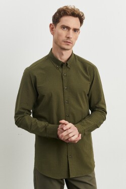 ALTINYILDIZ CLASSICS Men's Khaki Slim Fit Slim Fit Button Collar 100% Cotton Patterned Shirt