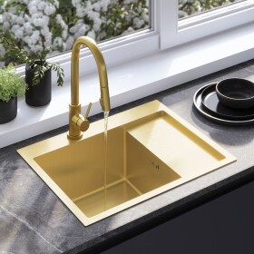 REA - Ocelový dřez Fin BRUSH GOLD s kuchyňskou baterií KPL-96013