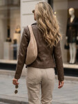 Dámská kožená bunda ve stylu Ramones, hnědá, FashionStreet TY5711 3XL