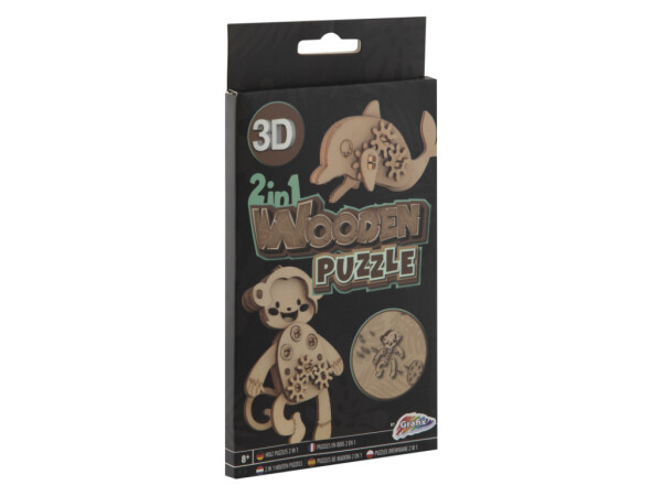 3D Puzzle dřevěné 2v1 - opice, delfín