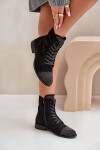 Ozdobené botky na plochém podpatku eko semišové zateplené černé Ellieo 39
