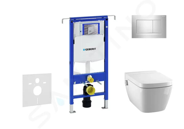 GEBERIT - Duofix Modul pro závěsné WC s tlačítkem Sigma30, lesklý chrom/chrom mat + Tece One - sprchovací toaleta a sedátko, Rimless, SoftClose 111.355.00.5 NT6