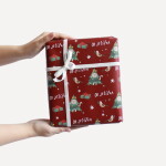 Bella Rose Balicí papír Šťastné a Veselé s kočkou – 5 m, červená barva, papír