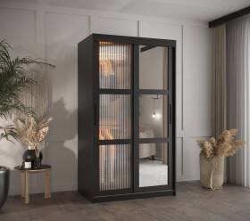 Šatní skříň Abi Flutes 2 Rozměry: 100 cm, Barva korpusu + barva dveří: Černá + Černá