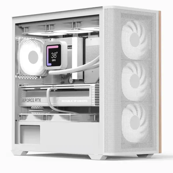 AeroCool D301A-G-WT-V2 bílá, dřevo / PC skříň / Mini Tower / Micro ATX / 2x USB-A 3.2 / USB-C / bez zdroje (ACCS- MA03043.21)
