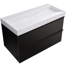 CERANO - Koupelnová skříňka Velora - černá matná, úchytka černá + umyvadlo z lit. mramoru Vita - bílá lesklá - 100x63x46,5 CER-8050BD84014
