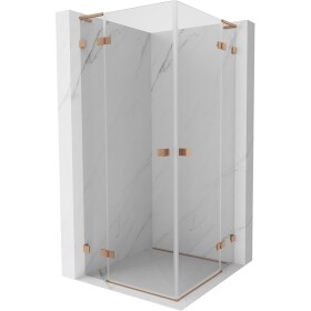 MEXEN/S - Lunar L Duo sprchový kout dveře křídlové 80 x 80, transparent, měď kartáčovaná 834L-080L-080P-65-00