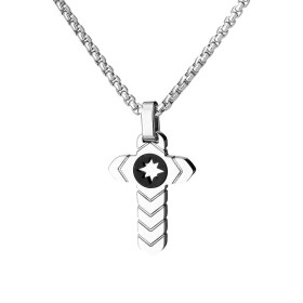 Pánský ocelový náhrdelník Claudio - chirurgická ocel, kříž, Stříbrná 65 cm