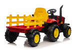 Mamido Dětský elektrický traktor s vlečkou 12V 7Ah EVA kola ECO kůže červený
