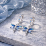 Stříbrné visací náušnice Vážka - stříbro 925/1000, Modrá