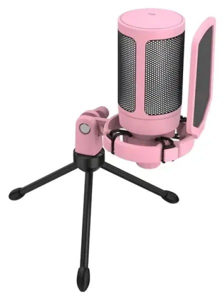 FIFINE A6V růžová / Stolní mikrofon / Kardioidní / RGB podsvícení / USB-C / stativ (A6VP)