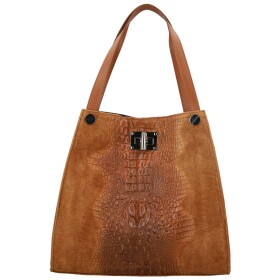 Luxusní dámská kožená kabelka na rameno Cynthia, koňaková