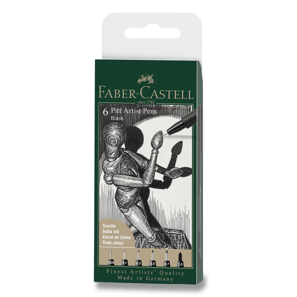 Popisovač Faber-Castell Pitt Artist Pen sada 6 ks, různé hroty, černý