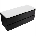 CERANO - Koupelnová skříňka Carole - černá matná + deska z lit. mramoru Elanys - 12 mm - bílá matná - 140x49,2x46 CER-8050BD85517