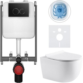 CERANO Kompletní WC set Basic/Felci - bílá lesklá - WC tlačítko Dualo/Černá - pro zazdění - 53x37 cm