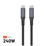 FIXED Dlouhý nabíjecí a datový opletený kabel s konektory USB-C/USB-C PD 3.1 2 m USB4gen2 20Gbps 4K60Hz 240W šedý (FIXDBP-CC2-GR)