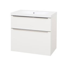 Mereo Mailo, koupelnová skříňka s umyvadlem z litého mramoru 81 cm, bílá, elox AL madlo CN511MA