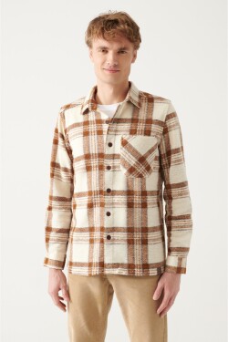 Avva Men's Ecru Oversize Lumberjack Shirt with Pocket