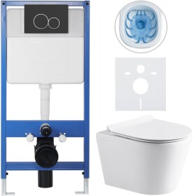 CERANO Kompletní WC set Profi/Carlito - bílá lesklá - WC tlačítko Duo/Černá matná - předstěnová instalace - 48,5x36,5 cm