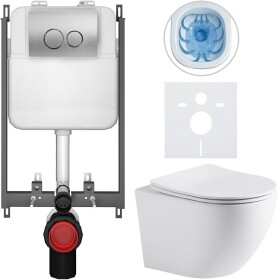 CERANO - Kompletní WC set Basic/Cesso - bílá matná - WC tlačítko Dualo/Stříbrná - pro zazdění - 49x36 CER-8050BD86251