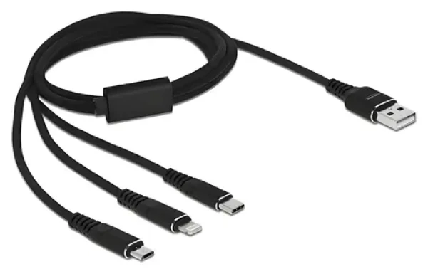 DeLock USB-A 3v1 Lightning, Micro-USB, USB-C černá / Nabíjecí kabel / 1 m (87155)